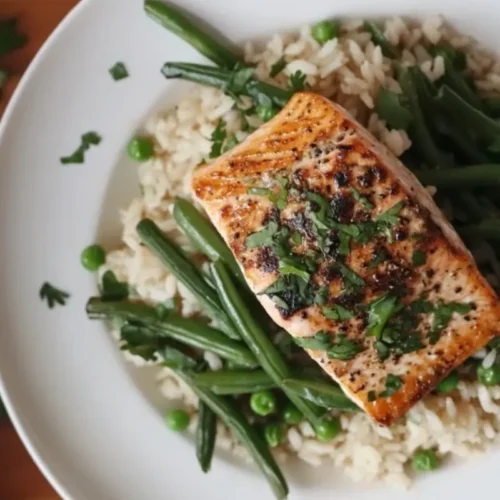 Grilled Salmon With Rice And Green Beans