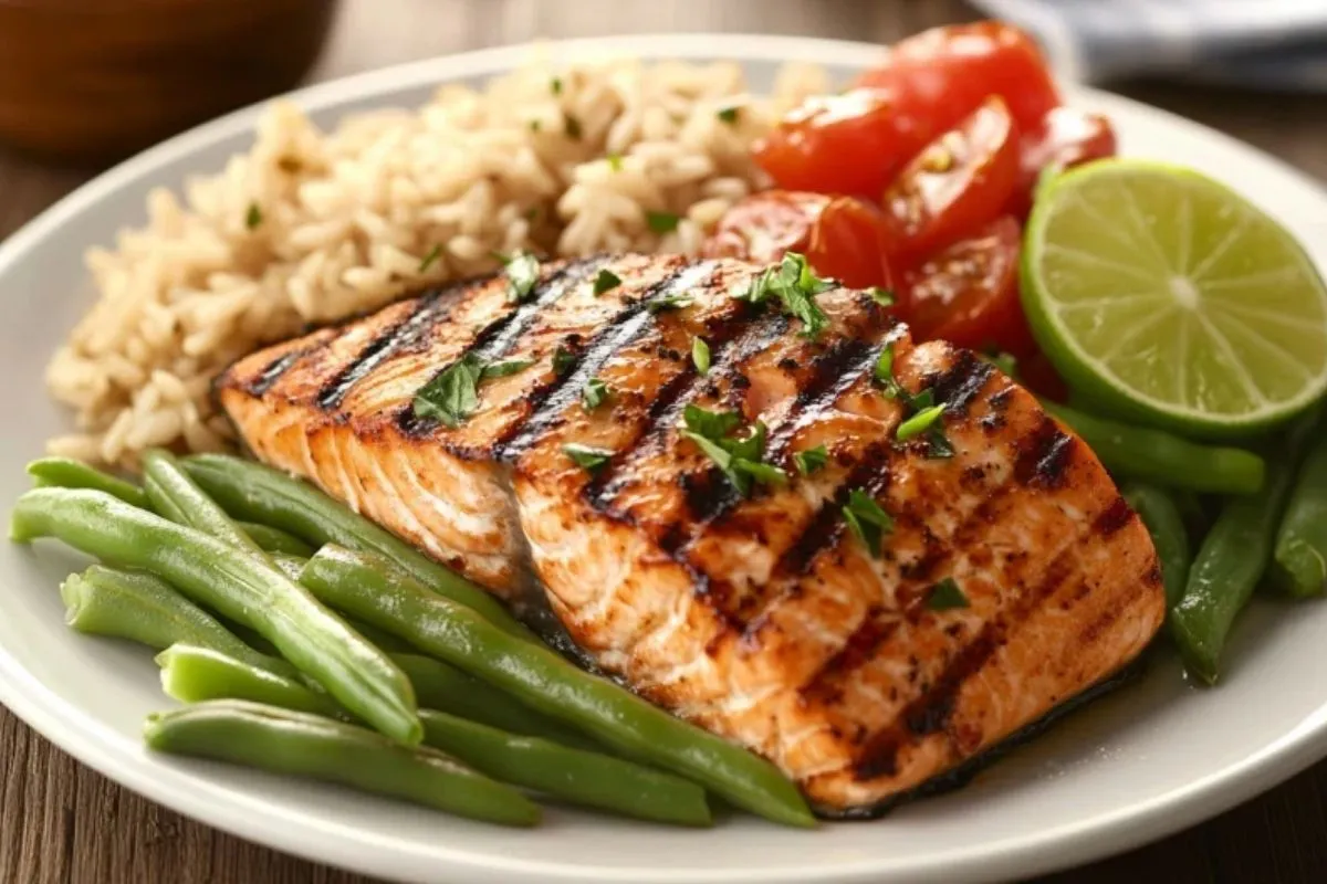 Grilled Salmon with Rice and Green Beans Calories