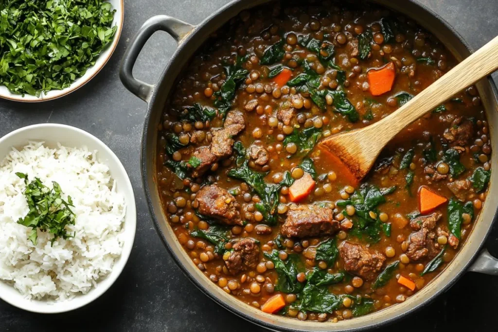 lebonese lamb lentils rice spinach recipe
