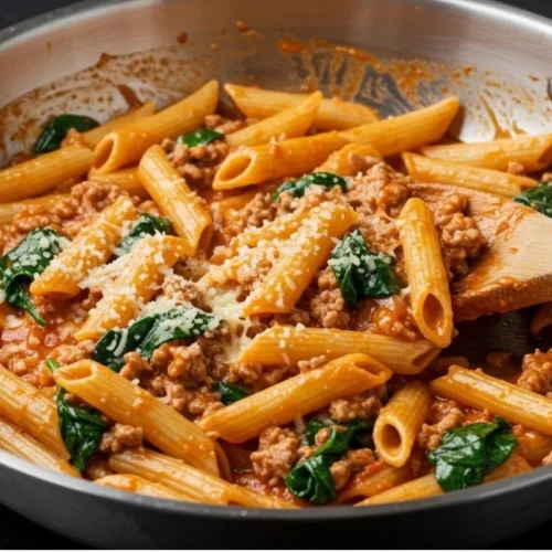 one-skillet cheesy ground chicken pasta recipe​