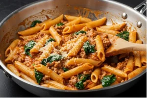 one-skillet cheesy ground chicken pasta recipe​